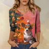 3/4 Sleeve Shirts For Women Print Christmas Tees Blouses Casual Plus Size Basic Tops Pullover