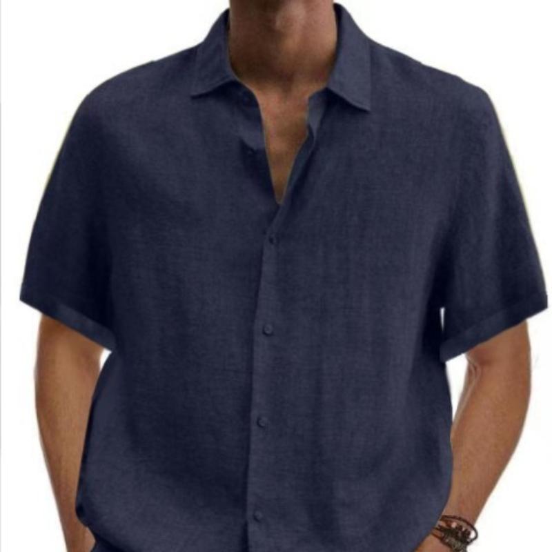 Cotton Linen Blouse Summer Men Turn Down Collar Short Sleeve Button Loose Blouse Tops Oversized S-5XL SZE-ST22092