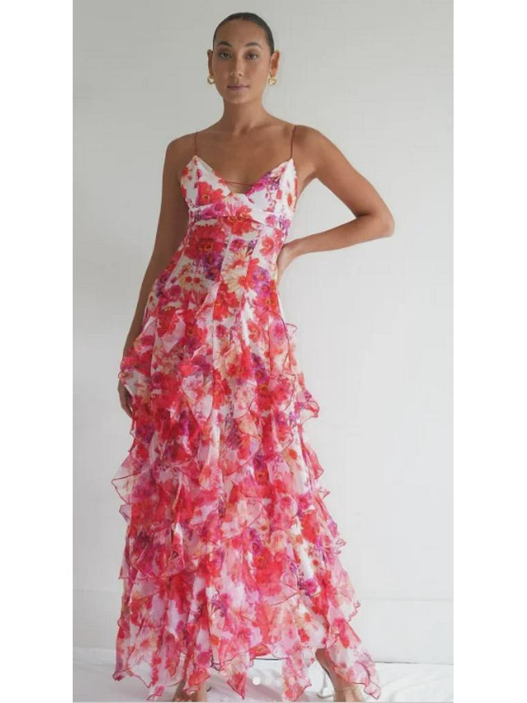 2024 Strapless Chiffon Print Fairy Evening Dress - Women's European & American Spring/Summer Fashion