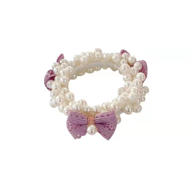 Pearl Bow Hair Tie for Girls - Sweet Flower Rubber Band Hair Accessory