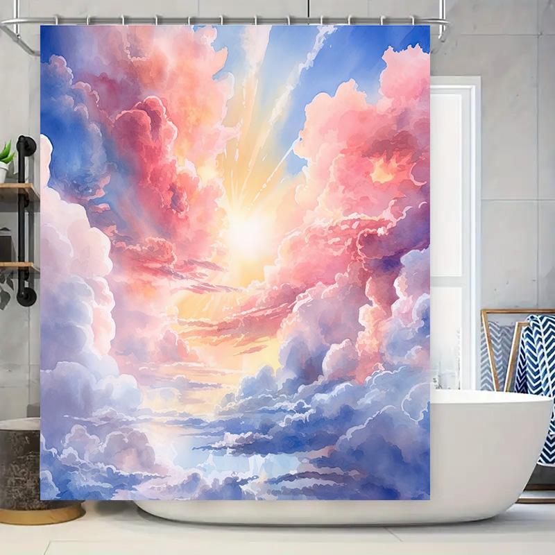 

Stunning Cloudscape Shower Curtain Pink Blue Soft Pastel Sunburst Art Waterproof Bath Decor Private Bathroom Decorations Size 18 W60H190(CM)-1 Pcs