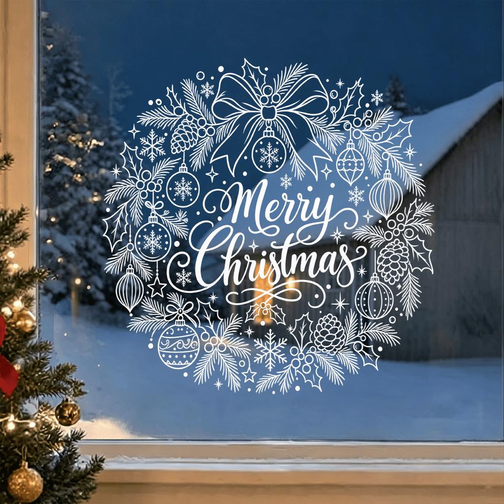 Christmas Wreath Static Window Sticker Does Not Damage Glass In Living Room Windows
