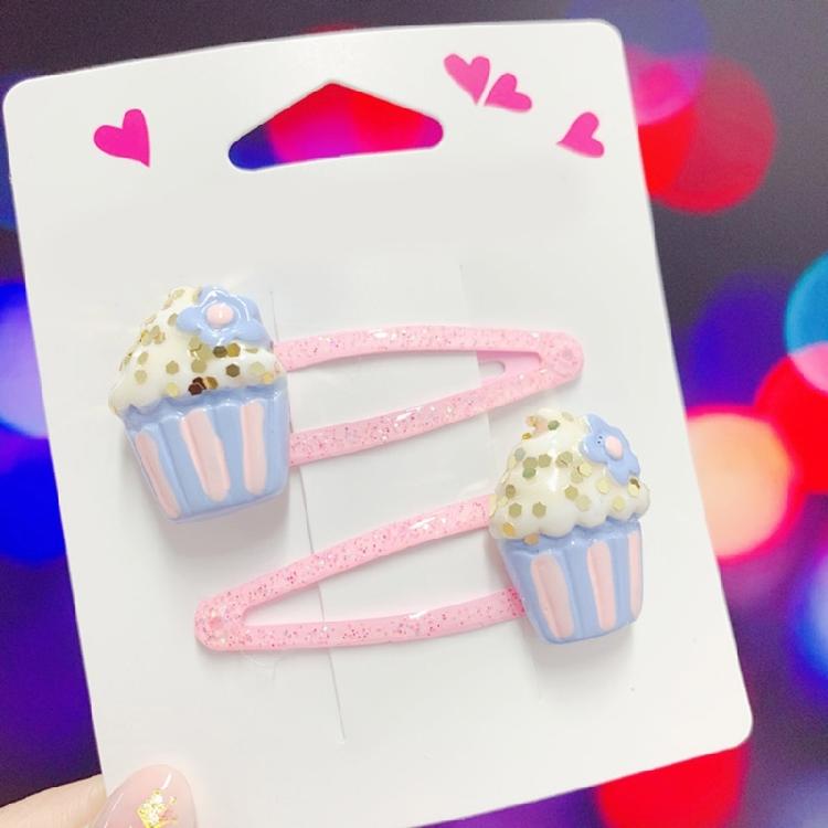 2 Stück Glitzer-Haarspangen mit Blumen- und Kuchenmotiven Haarnadel Cartoon Kinder-Haarschmuck für Mädchen zum täglichen Tragen