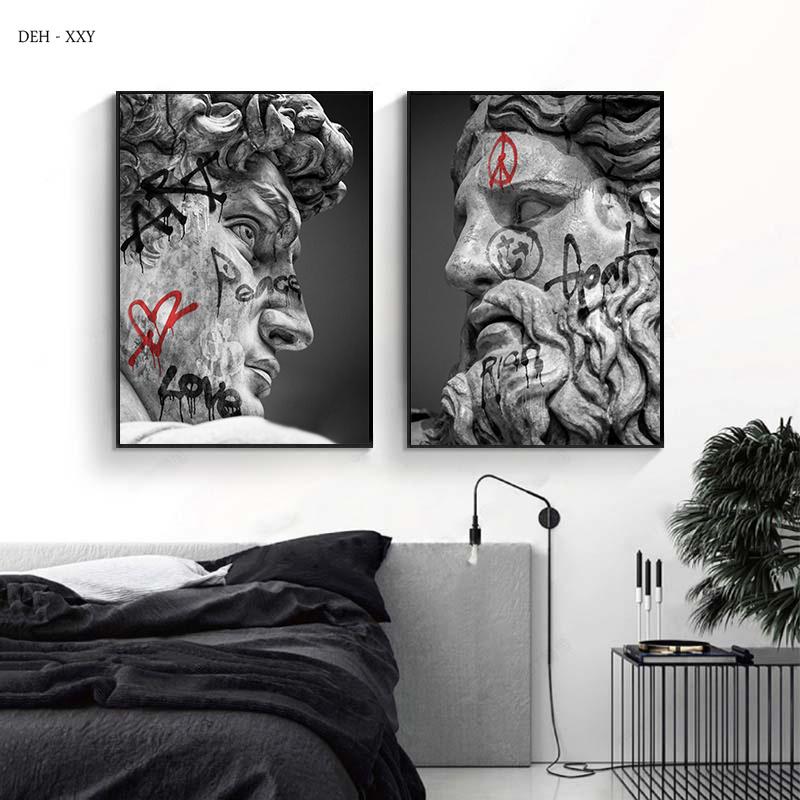 David Sculpture Canvas Painting Posters and Prints Black White Statue Wall Art Picture Street Artwork for Living Room Home Decor