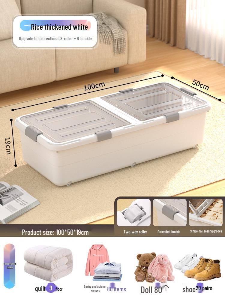 Under-bed Transparent Storage Box with Wheels for Clothes and Quilts