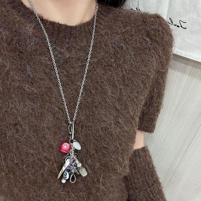 Korean Multi-Element Dice Crystal Pendant Necklace and Keychain Sweater Chain