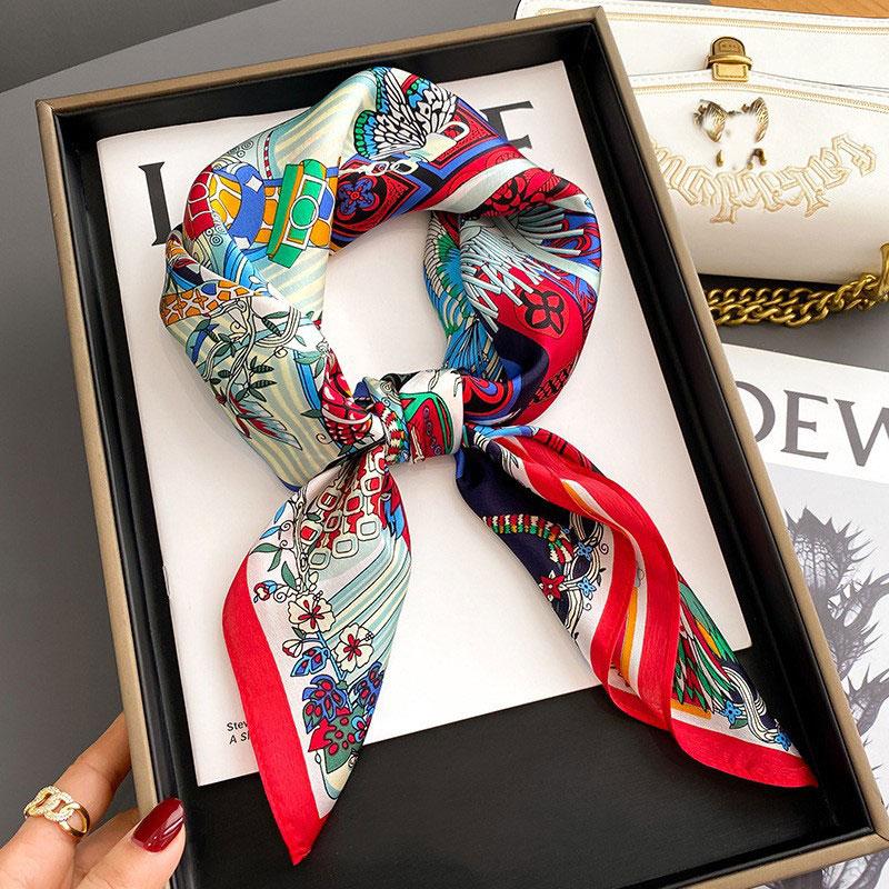 Szalik 100% Jedwab Damski Jedwab Morwowy Luksusowy Wysoka Jakość Kwadratowy Modny Nadruk Chustka do Włosów Chustka na Szyję Szal Damski Zawijki Hidżab Bandana Szaliki