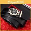 Minimalist True Leather Belt With Compass Alloy Automatic Buckle For Business And Casual Style