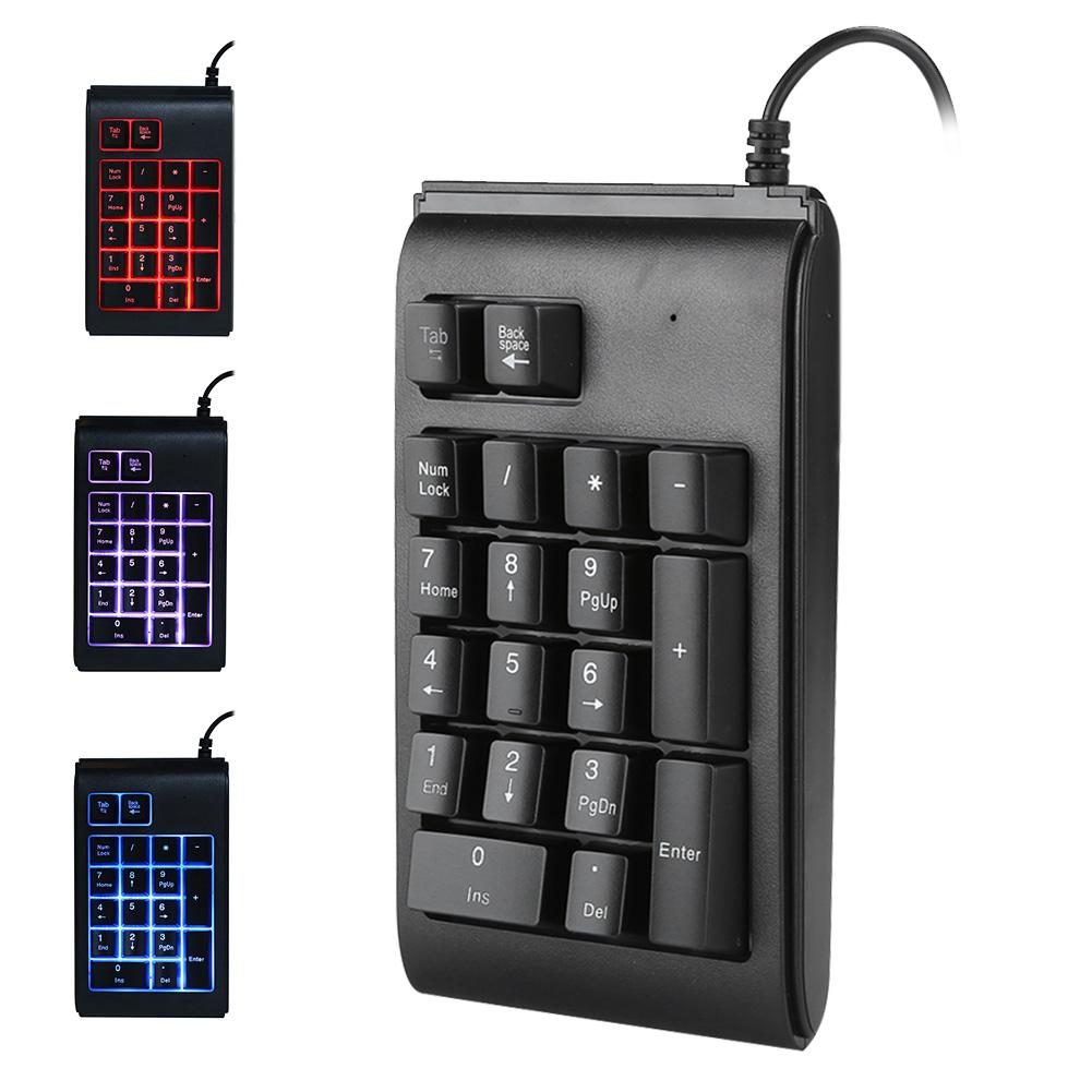 Backlit Keypad USB Wired Numeric 19‑Key Keyboard Mechanical Feel Tricolor Breathing Black(Black )