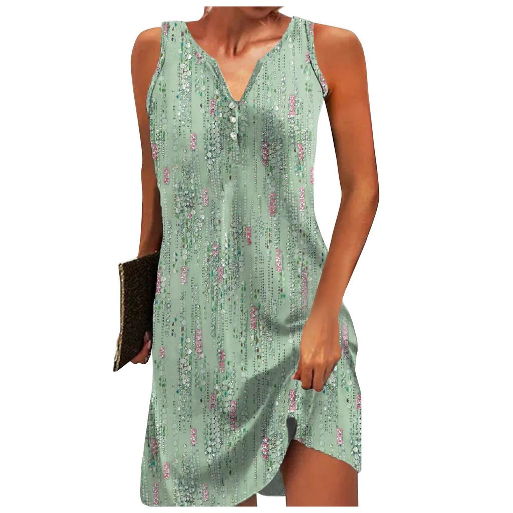Women's Casual Dress Tank Dress Floral Button Print V Neck  Dress Active Fashion Outdoor Street Sleeveless Loose Fit Summer