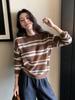 Women's Striped Cashmere Sweater: 2025 Autumn/Winter Loose Fit, Soft Lazy Style Top