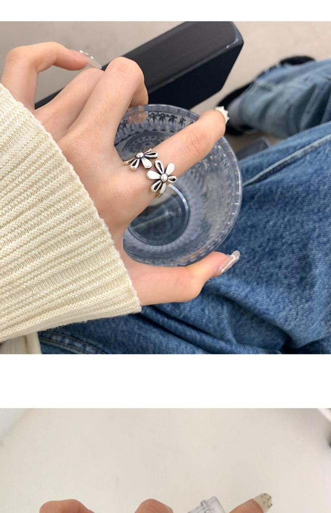 S925 Sterling Silver Adjustable Flower Ring - Retro Fashion Niche Design for Women