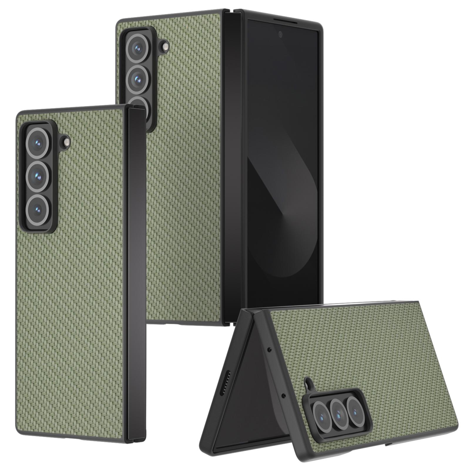 

For Samsung Galaxy Z Fold Special Case Carbon Fiber Texture PU+PC Phone Cover Light Brown