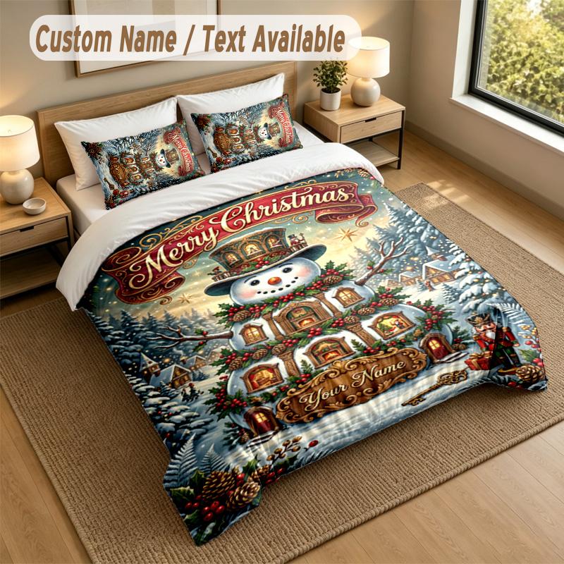 Christmas Theme Personalized 3Pcs Bedding Set Custom Text & Name 1 Sheet 2 Pillowcases Household Bedding 1pc