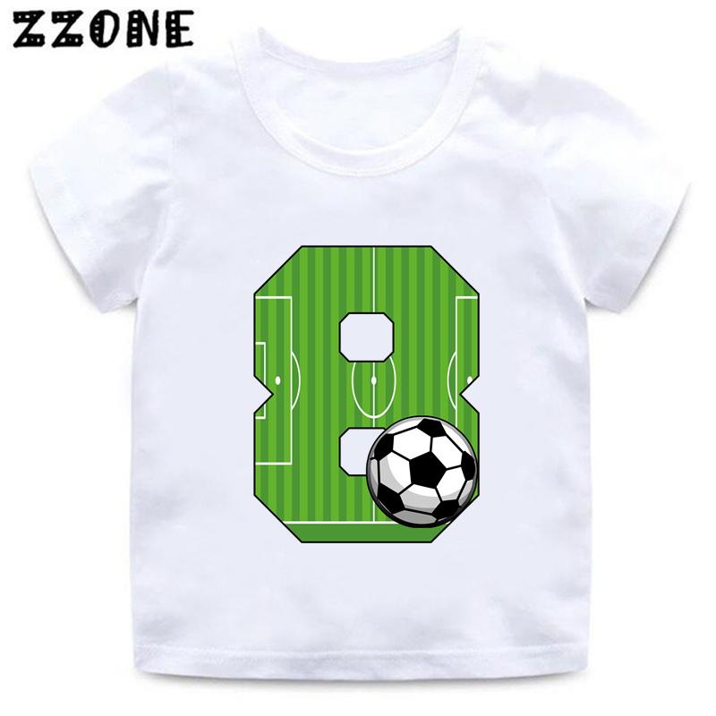 Cartoon Football Number Bow Print Funny Boys Clothes Years Birthday Soccer Kids T Shirt Baby Girls T-Shirts