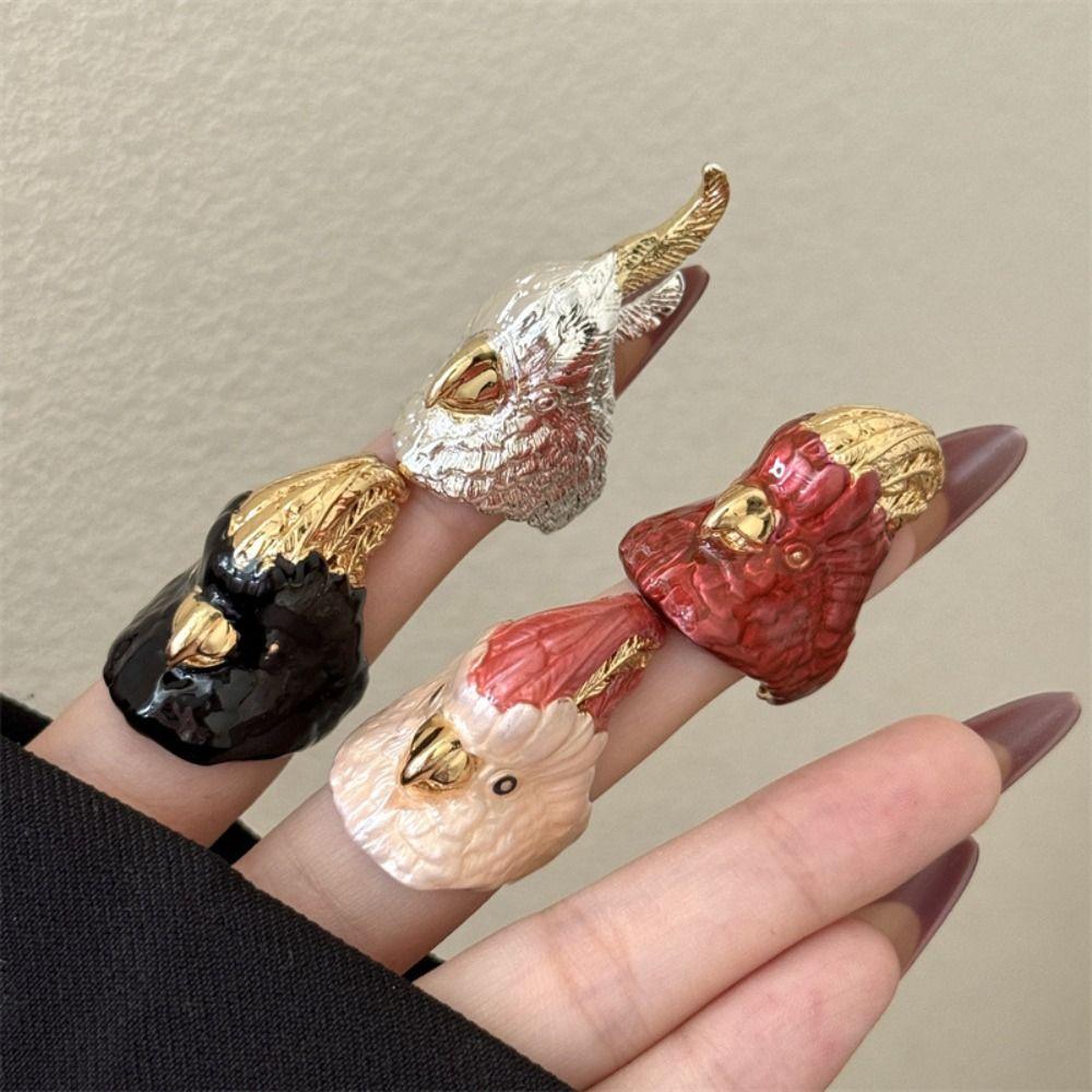 Kawaii Exaggerated Ring Geometric Chunky Enamel Ring Personality Parrot Drip Oil Ring  Gift