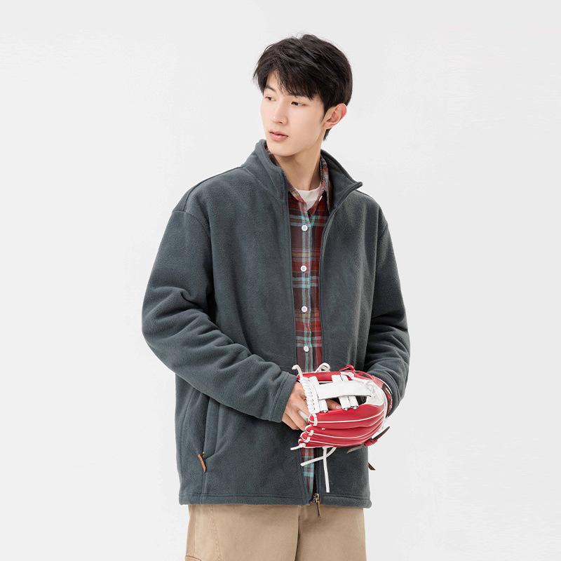Fleece Jacket Boys Autumn and Winter Cotton-padded Clothes Trendy Handsome Top Winter Baseball Clothes Lamb Wool Men's Jacket