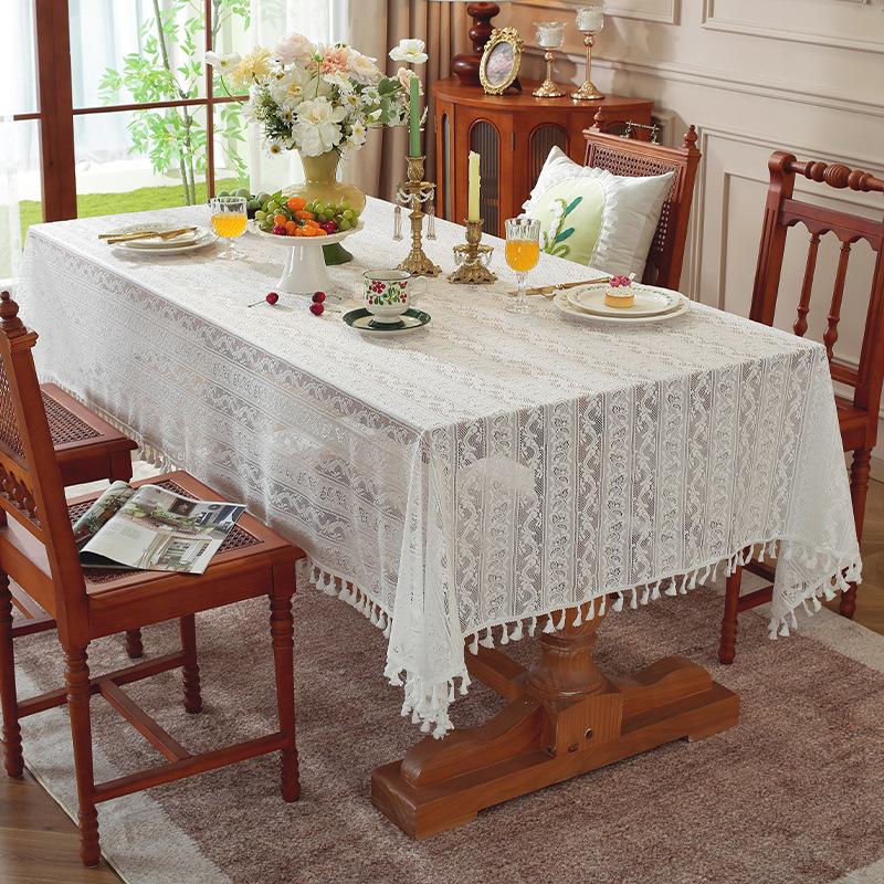 Hot-Selling French Lace Tablecloth New Products For Solid Color Rectangular Atmosphere Decoration Hollow High-End Light Luxury