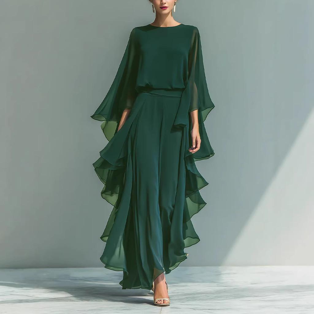 Chiffon Blouse And Nine Pants Suit For Women With Asymmetrical Design For Casual Summer Wear