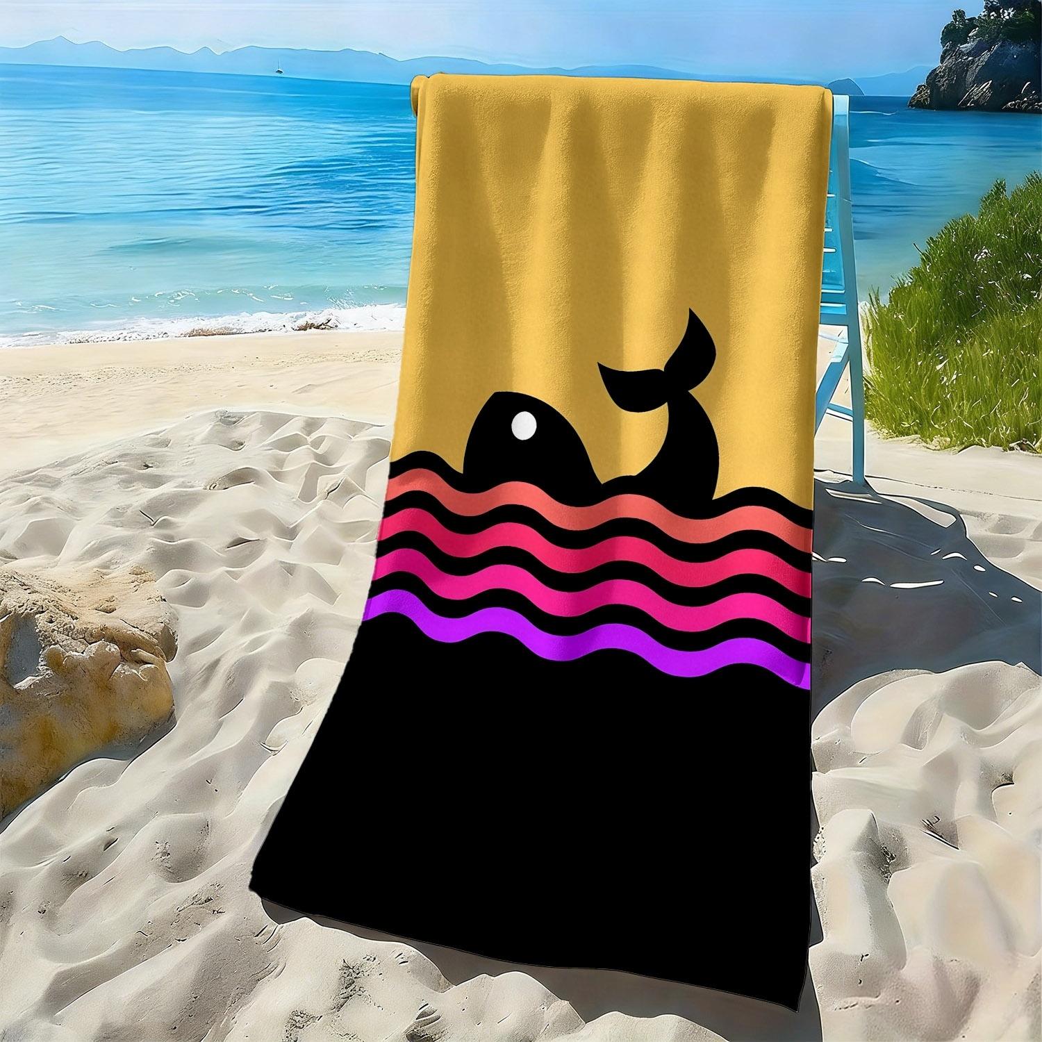 

Cartoon whale wave pattern polyester microfiber beach towel is highly absorbent, suitable for swimming and beach outings W30*H60(CM)
