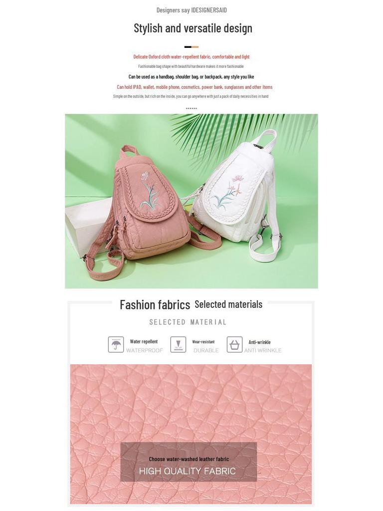 Bestickter Leder-Rucksack mit Blumenmuster: Brusttasche im nationalen Stil zum Einkaufen und Reisen