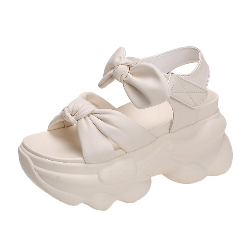 Fashion Summer High-heeled Sandals for Women 9CM Wedge Heel Bow Slippers Fashionable  Outdoor Thick-soled Sandals Beach Casual Slippers