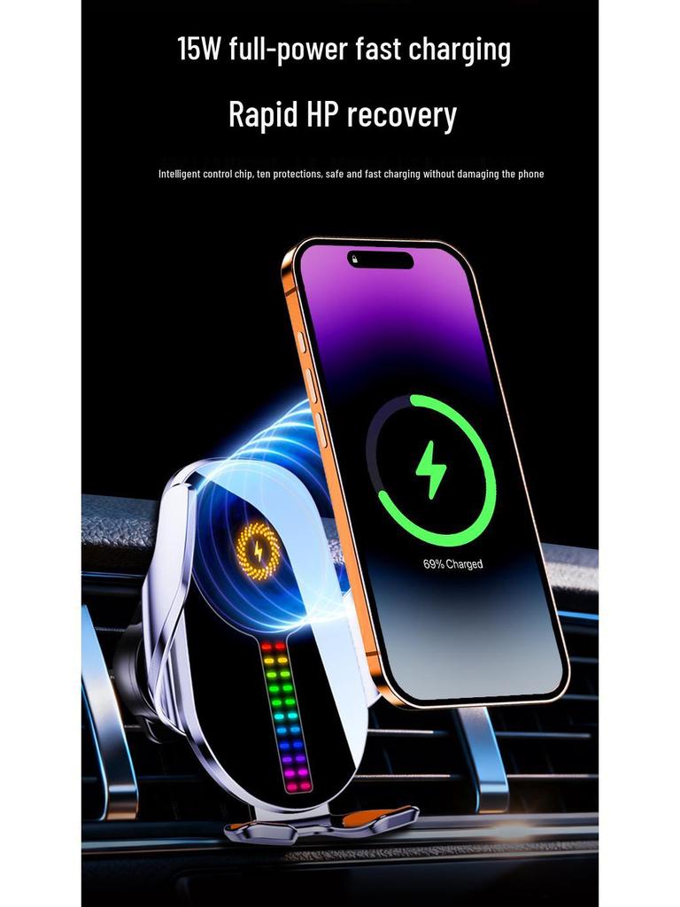 Treaxtlig gravitationsluftventilsbiltelefonhållare med trådlös laddning