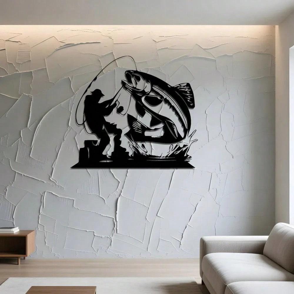 Metal Fishing Wall Art, Black Iron Fish Home Decor, 1PC