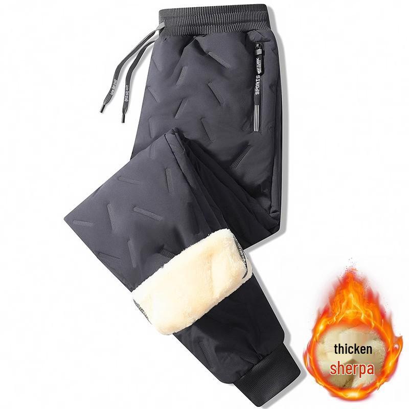 Damen Winter-Samtgefütterte Lammwolle Winddichte Hose - Dick, Locker Geschnittene Gerade Beine Freizeit Hosen L (80-105 kg) black