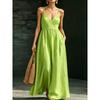 IHUASU Women's Fashion Sleeveless V-Neck Summer Spring Solid Color Print Casual Dresses Elegant