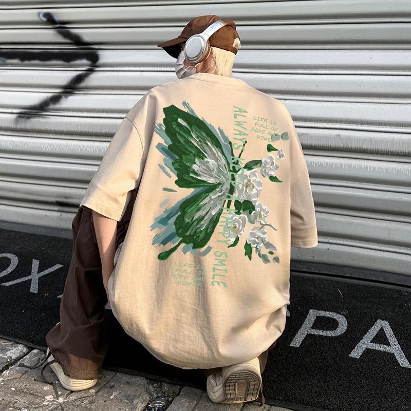 Винтажная футболка с коротким рукавом мужская летняя дизайнерская футболка с принтом Sense Vibe большой размер короткий рукав L хаки 2779₽