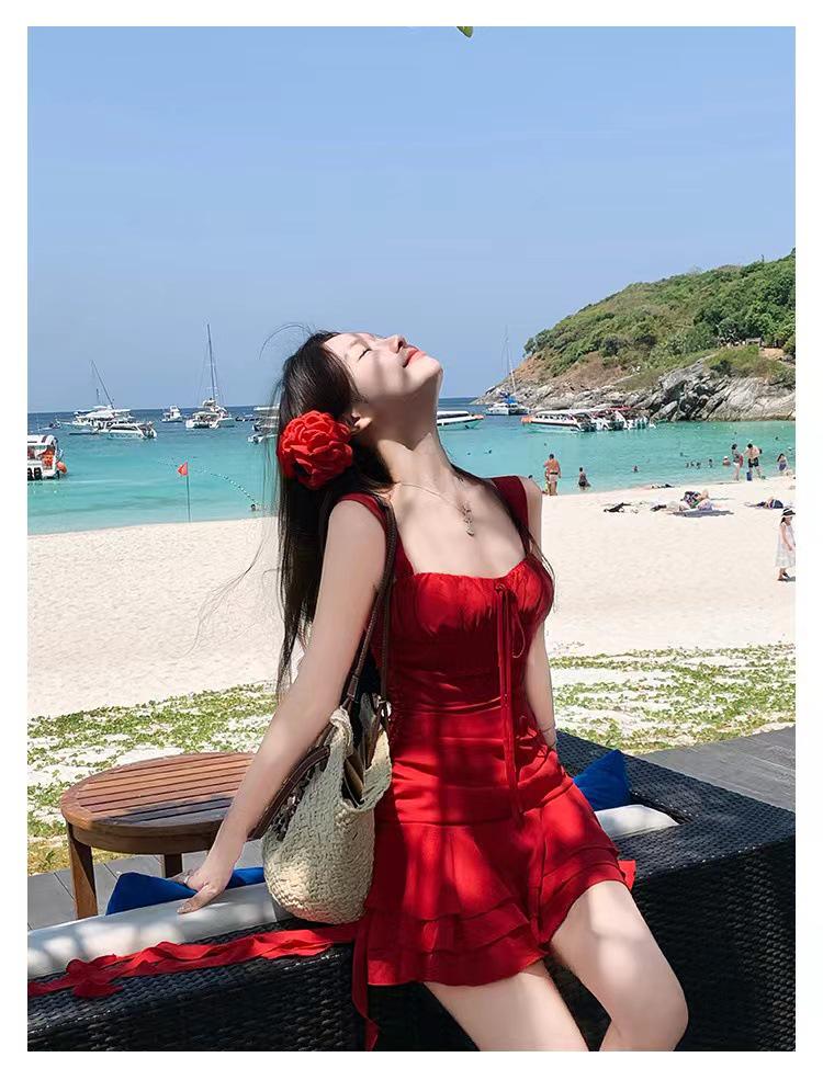 2024 Japanese Bright Red Women's Tummy Control One-Piece Swimsuit