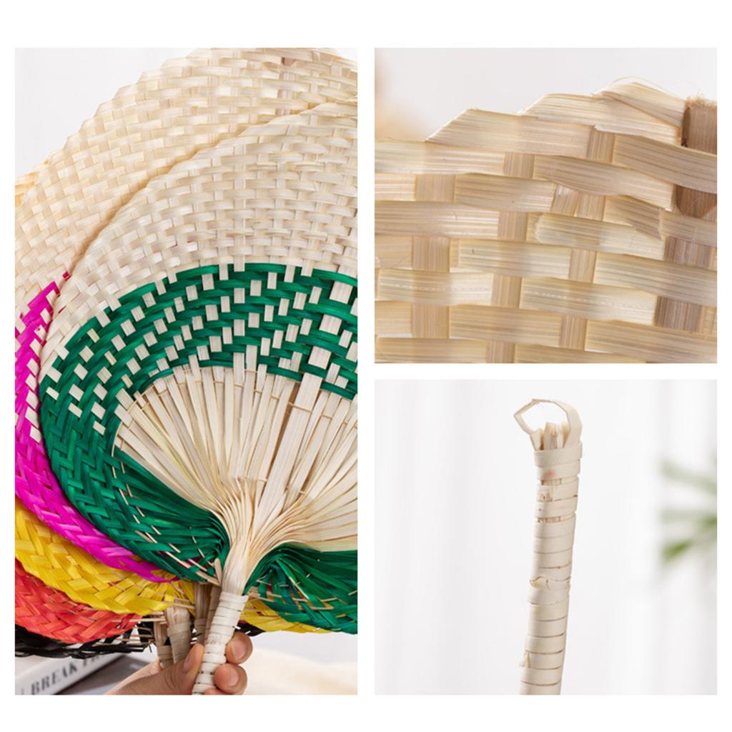 Handmade Weaving Fan Natural Bamboo Raffia Hand Fan Chinese Style Woven Palm Leaf Handheld Fan Summer Cooling Fan Wedding Party Decoration