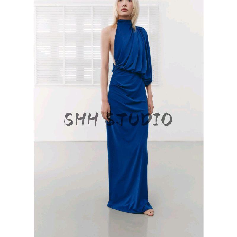 Summer New Women clothes Turtleneck off-the-Shoulder Design Holiday Style Pleat Laminated Decoration Dress 4661235