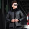 Men's Winter Shearling Leather Biker Jacket with Lapel