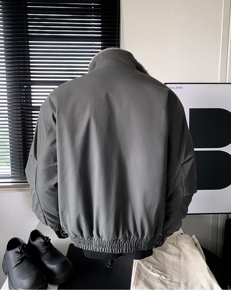 Men's Two-Sided Silver Blue Fox-Cotton Jacket with Fishbone Pattern - Thickened, Plus Velvet for Winter Warmth