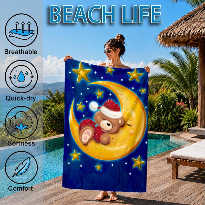 Teddy Bear Night Sky Beach Towel, Microfiber Beach Towel, Perfect For Pool, Beach, Travel, Home Decor Beach Party Fan Gifts