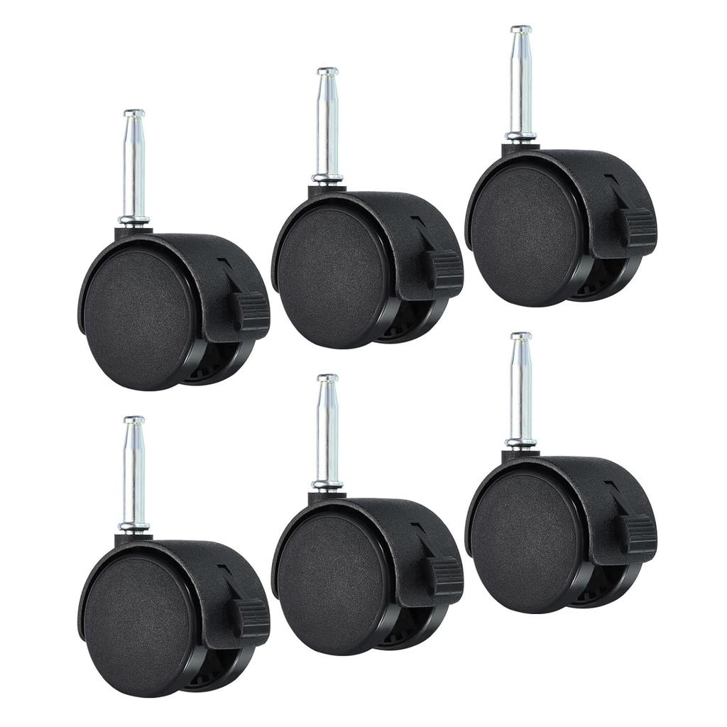 PATIKIL 2 Inch Swivel Stem Casters, 6 Pack Nylon 360 Degree Insert Swivel Stem Wheels with Brake for Chair Shelf Furniture Replacement, Black