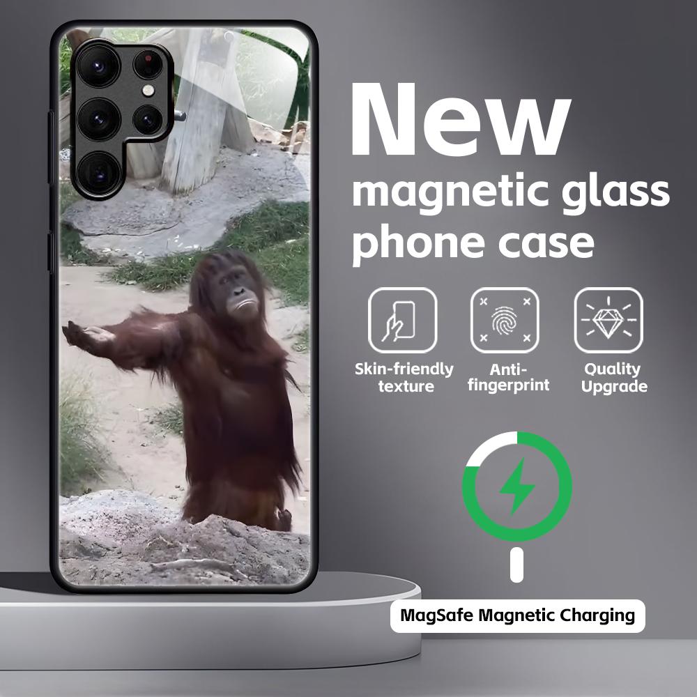 Monkey Sipping Caprisun Meme Phone Case For Samsung S26 S25 S24 S23 S22 S21 Plus Ultra Note20 Glass Magnetic Case