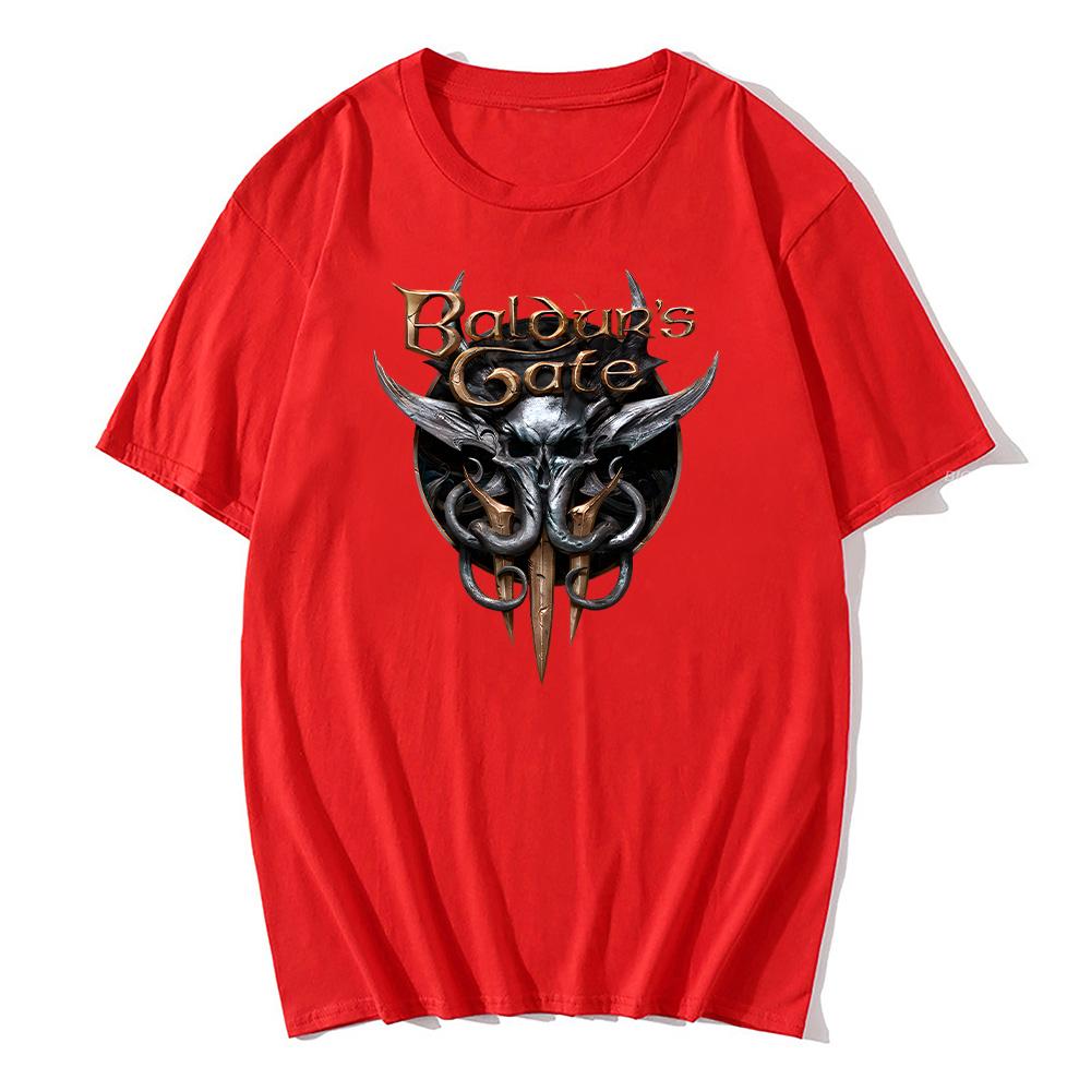 Baldurs Gate 3 Последний патч Футболки Baldurs Gate 3 Горячая игра Новые хлопковые футболки Летние Женские Мужские Повседневные Дышащие Футболки Y2K XXL красный