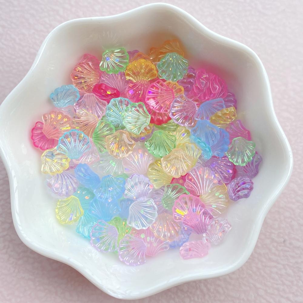 100Pcs New Cute Resin Small Shining Seashells Flat Back Ornament Jewelry Making Manicure Hairwear Accessories