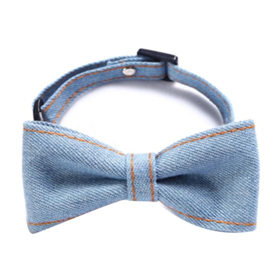Pet Denim Bow Tie Collar Cat Dog Adjustable Buckle Closure Neck Ring Strap Scarf