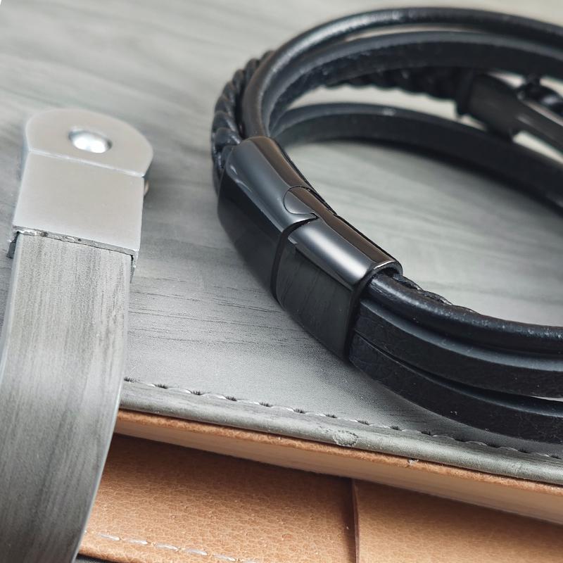 5-layer Stainless Steel I-shaped Men's Leather Bracelet Two Tone Handmade Weaving DIY Daily Wear Accessories Gift Dropshipping