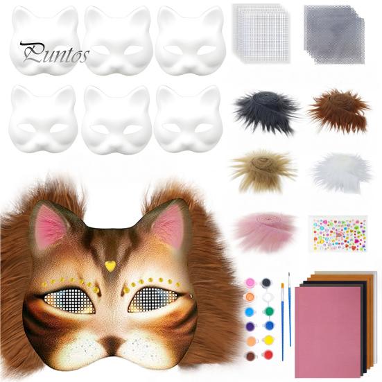 6 Adet Kedi Maskesi Kiti Kendin Yap El Boyama Boş Kedi Maskesi Kürklü Göz Filesi Keçe Levha Tüylü Hayvan Therian Maskeli Balo Aksesuarı Karnaval Cosplay için