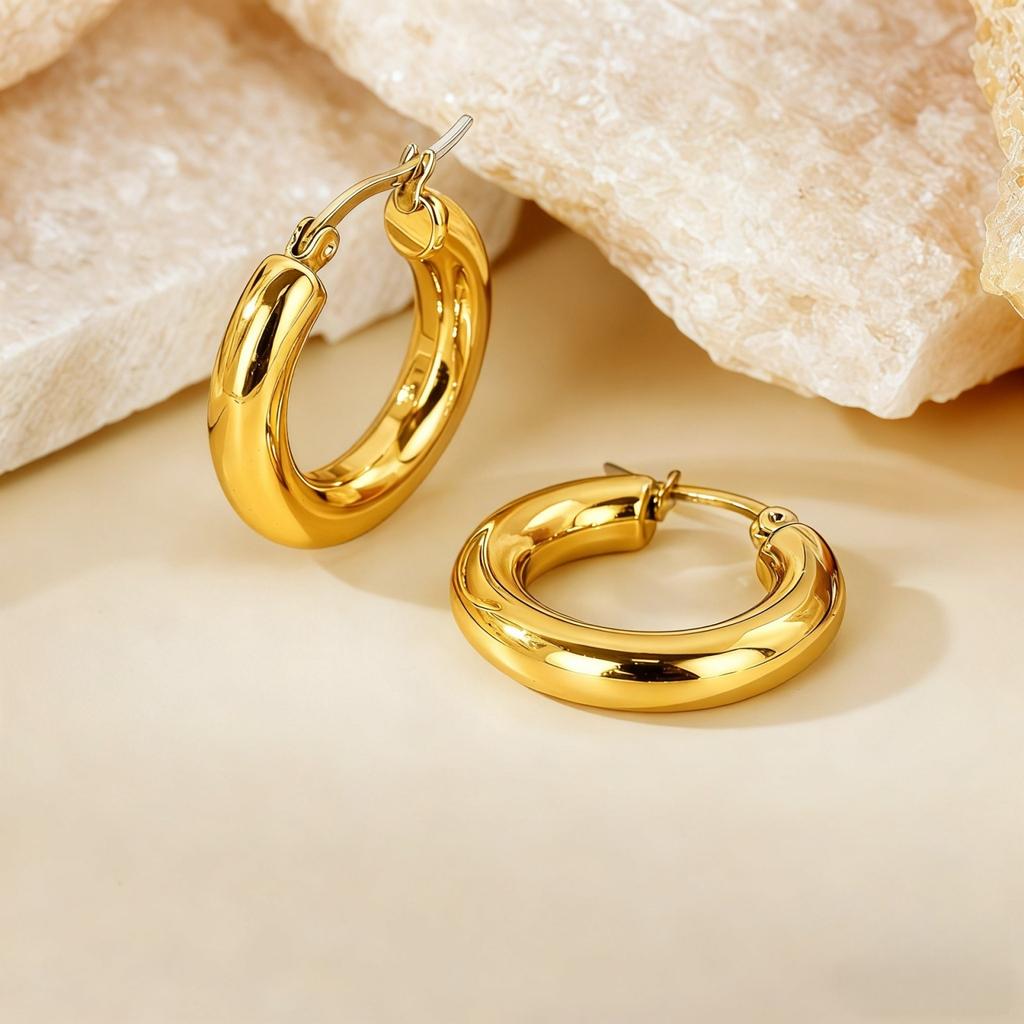 1 Pair Stylish Exquisite Circular Geometric 304 Stainless Steel C Shaped Hoop Earrings For Women Men Jewelry Gift