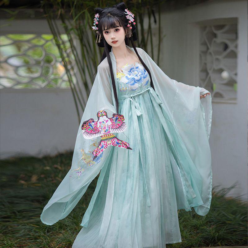 Ci Fengque Original Hanfu Chiffon Gradient Embroidered Hezi Skirt Set