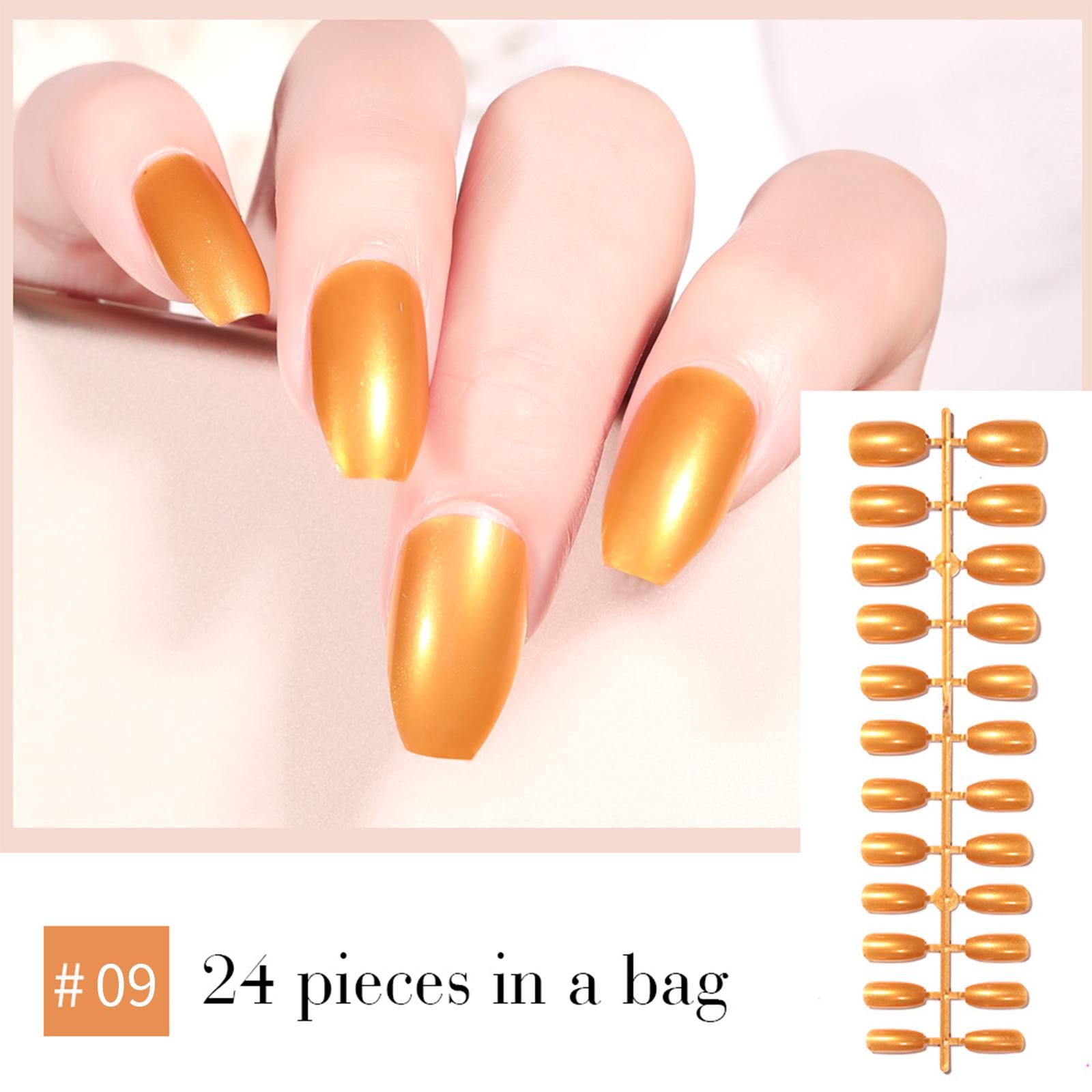 

YIKOOLIN 24Pcs/Bag Beauty Nail Supplies Bright Color False Nail Press On Nail Tips Full Cover Coffin Fake Nail Girl Decoration золотистый