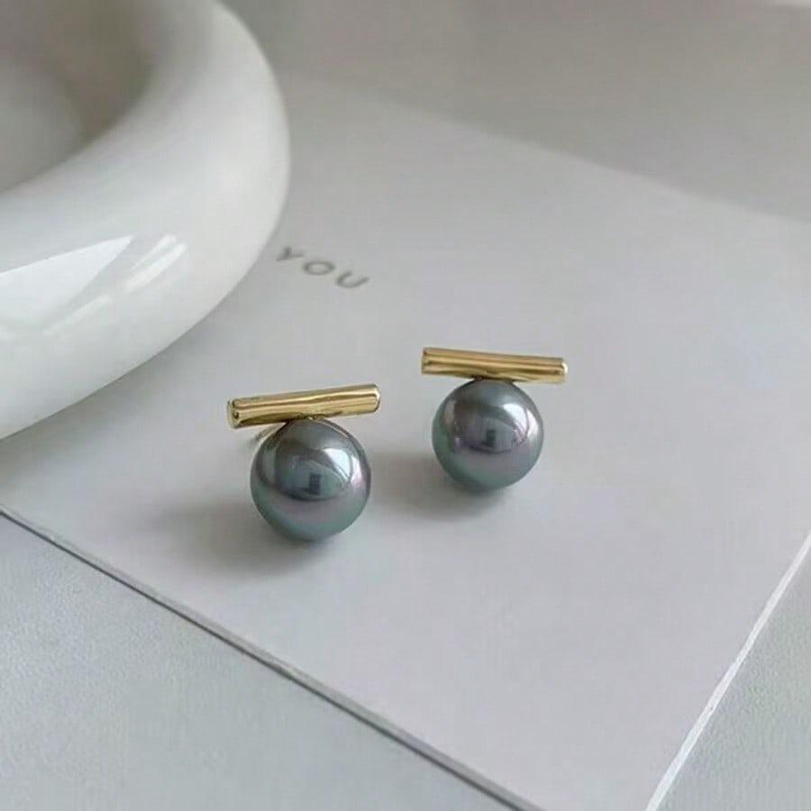 1 Pair Retro French Earrings Minimalist Gray Artificial Pearl Earrings Fashion Jewelry for Girls' Gatherings Daily Wear Earrings