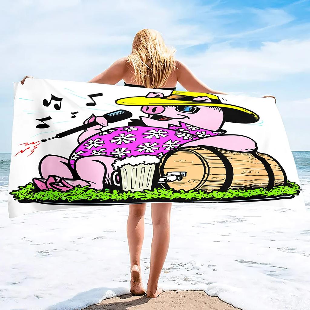 Cartoon Pig Beach Towel Oversized, Ultra Soft Microfiber Sand Free Beach Towels for Adults, Super Absorbent Quick Dry Pool Towel