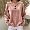 Herfst Winter Dames Los Fluweel Knoop Sweatshirt, Casual Mode Top met Lange Mouwen, Europees Amerikaanse Stijl